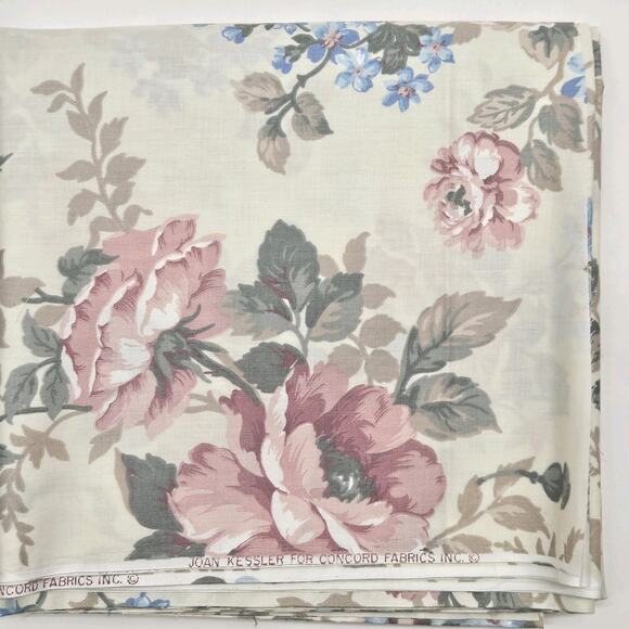 Vtg Joan Kessler Fabric Quilting Pastel Pink Floral Chintz Shabby 90s 45" 5yds - Picture 2 of 7